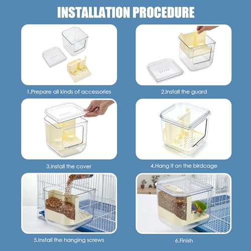 No Mess Automatic Bird Feeder, 2-in-1 Large Capacity Feeding Bowl for Birdcage, Multifunctional Food Container and Bathtub, Transparent Seed Food Container (Transparent)