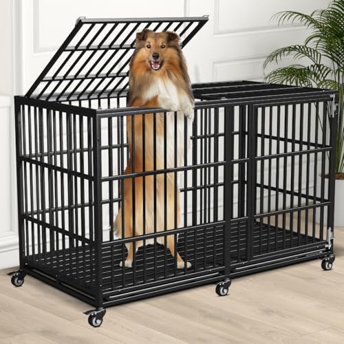 64" Heavy Duty Dog Crate Indestructible Dog High Anxiety Kennel Cage with Double Doors for Extra Large Giant Breeds - size: 64.0"L x 33.0"W x 41.0"H