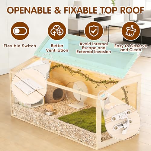 Wooden Hamster Cage, 40inch Large Hamster Enclosure with Openable Top & Stabilized Acrylic for Small Animals, Guinea Pig, Rabbit, Rat, 40" L x 20''W x 20''H Hamster Habitat with Multi-Vent - size: 40.0"L x 20.0"W x 20.0"H