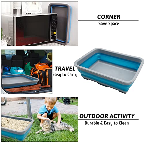 Fhiny Open Cat Litter Box, Kitten Potty Pan Semi-Enclosed Foldable Waterproof Travel Toilet Low Entrance for Indoor Cats Small Pet Kitty Rabbit Supplies Easy to Clean and Assemble - color: Blue-S