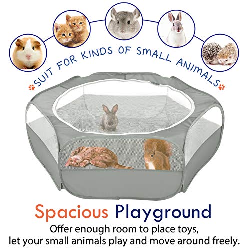 Pawaboo Small Animal Playpen with Zippered Cover,Light Gray | Portable pop-up pet tent for supervised rabbits, guinea pigs, chicks and kittens; water-resistant bottom and 3 metal rods - color: B-Gray