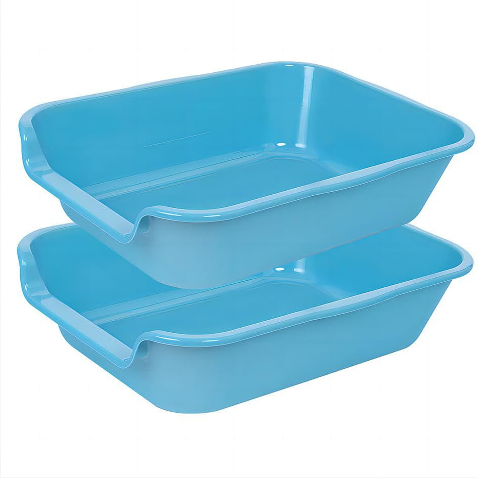 Extra Large Low Entry ABS Cat Litter Box, Blue, 20" L x 15.5" W, 1 Pack | Durable low entry litter box, non-stick, odor-free, ideal for seniors, kittens, rabbits, large cats and multi-pet homes. - color: Light Blue, size: Small (Pack of 2)