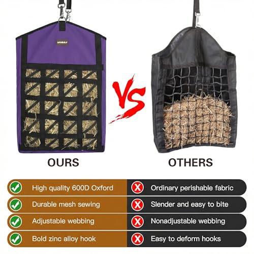 Ultra-Slow Feed Hay Bag for Horses, 3 Packs Hay Bags with Net Front Design,Wide Opening for Easy Filling,Two Types of Hanging for Feeding Goats, Sheep and Donkeys (1 Black+2 Purple) - color: 1 Black+2 Purple