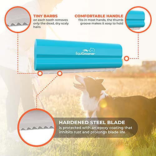 EquiGroomer 5-Inch Undercoat Deshedding Brush for Dogs & Cats, Turquoise | Best for dogs up to 100 lbs and cats of any size, short or long hair, stainless blade, no cutting or pulling - color: Turquoise, size: 5 Inch