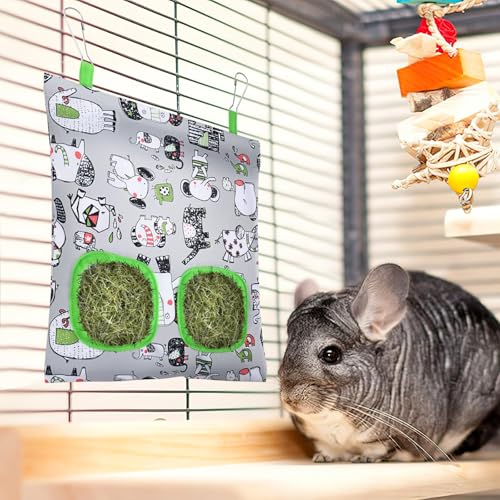 UPINS 3Pack Guinea Pig Hay Feeder Bag,Bunny Rabbit Cage Bag Hanging Holder | Guinea Pig Cage Feeder,for Bunny Rabbits,Chinchillas,Hamsters,Small Pets,and Animals - color: Pink Blue Gray