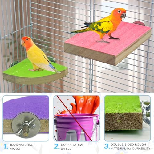 kathson Bird Perch Platform, Parrot Sanded Stand Wooden Corner Shelf Fan Shaped Cage Playground for Parrots Conures Budgies Parakeets Cockatiels Lovebirds