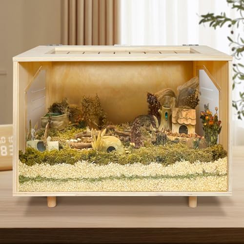 Wooden Hamster Cage - 24 inch Guinea Pig Cage Clear Small Animal cage with Open top Hamster Habitat Wooden Frame with Acrylic Panel | Acrylic and Plywood, Indoor Small Animal Use, Open Top, Clear Panels, Pull-Out Front, 23.6 x 15.7 x 18.5 Inch - size: 23.