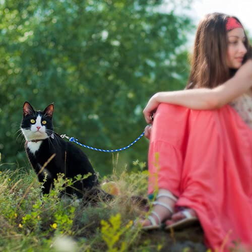 Reflective Cat Long Leash 15 FT, Outdoor Backyard Cat Tie Out Lead, Blue | Backyard Play, Reflective Nylon Rope, Dual 360° Swivel Hooks, Lightweight Cat Tie Out,Blue S, Small Pets - color: Blue, size: 15 FT