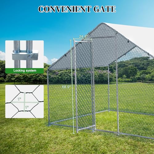 Outvita 6.5 x 6.5 FT Metal Chicken Coop Walk-in Poultry Run Pen | Waterproof Cover and Large Habitat Design Support Chickens and Small Animals in Yard Farm Patio - color: Silver, size: 78.0"L x 74.0"W x 78.0"H