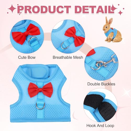 Rabbit Harness and Leash, Small Pet Cute Vest Harness Leash Soft Adjustable Buckle Breathable Mesh (M, Sky Blue) for Bunny Kitten Small Pig Puppies Camping Hiking Training - color: Sky Blue, size: M