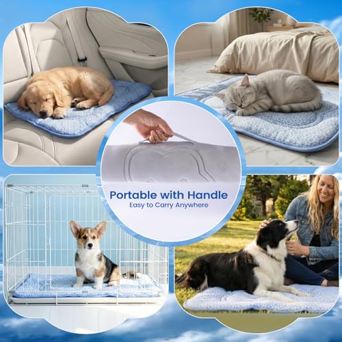 Dog Cooling Mat, Thick Cooling Mat for Dogs with PCM & Thermochromic Tech, Dual-Sided Durable Waterproof Cool Pet Bed Mat for All-Year Use, Q-Max>0.5, Machine Washable, Non-Toxic - M(19" x 29") - size: Medium