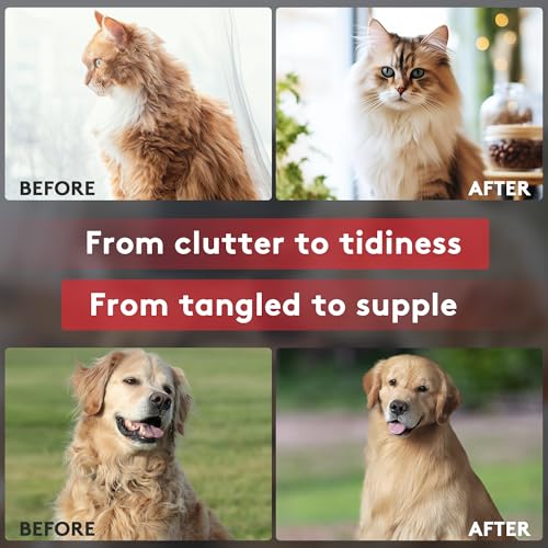 Tpotato Deshedding Dog Brush for Long Haired Dogs Cats,Undercoat Shedding Rake for Dematting Detangling Tangles Matted Fur and Knots,Metal Pet Comb,Professional Pet Grooming Supplies Tool Kit,Red