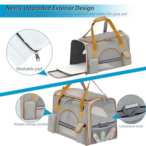 Pesen Soft Cat Carrier, 18 x 11 x 11 Inches, Holds Pets Up to 16 lbs | Anti-Collapse Pet Travel Carrier with Multiple Storage Pockets for Medium Cats, Puppies, Rabbits and Other Small Animals