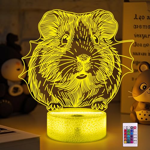 Ammonite Guinea Pig Night Light, 3D LED Lamp with Remote, 16 Color Changing & Timer, Room Decor Light, Vibrant Ambient Lighting, Birthday Xmas Gift for Kids Adults - color: Color-Guinea Pig