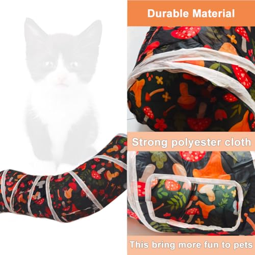 Cat Tunnel, Cat Tunnels for Indoor Cats, S-Shape Foldable Cats Cave | Interactive Toy Pet Tube with Interactive Peephole Crinkle Sounds for Rabbits, Kittens, Ferrets, Puppy Playing & Exploring - color: S - 2 Way Mushroom