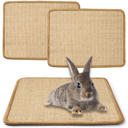 JanYoo 2 Pieces Bunny Scratch Pads, Sisal Rabbit Scratching Pad Bunny Scratcher Mat Guinea Pig Resting Mats for Cages, Small Animal Claws and Teeth Care Bedding Accessories(15.7x11.8in, Beige) - color: 3-Beige