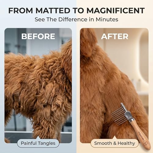 Dematting Rake for Dogs, Dog Comb, Grooming Tools for Dogs with Matted Hair | Best Undercoat Rake for Dogs, Goldendoodles, Doodles, Poodles, Curly Hair Breeds, Detangling & Dematting Comb for Dogs - size: Dematting Rake Small