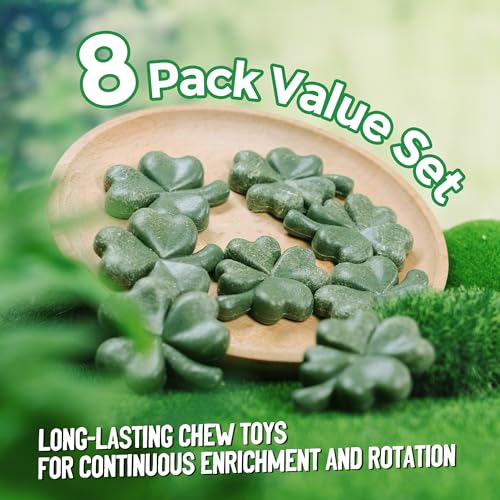 TEEWY Hamster Toys, Guinea Pig Chew Toys with Natural Timothy Hay for Guinea Pigs, Chinchillas, Hamsters, Gerbils and Other Small Pets, Teeth Grinding Toys, 8PCS，Clover-Shaped