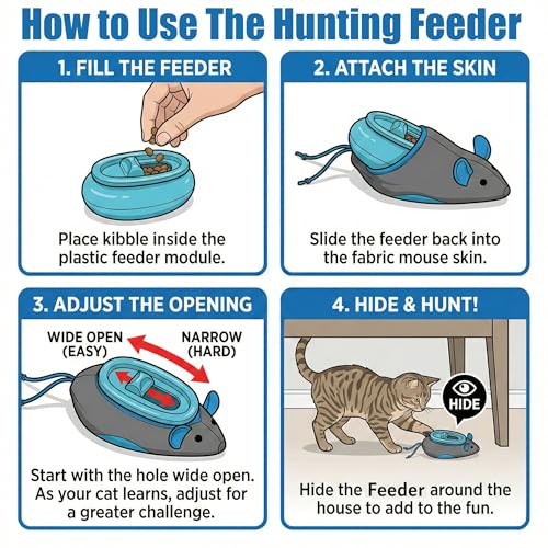 SPOT Doc and Phoebe's Cat Hunting Feeder - Interactive Indoor Slow Feeder & Treat Dispenser Toy, Encourage Natural Instinct to Hunt, Solve Behavioral Problems & Obesity, Set Includes 3 Mice and Scoop