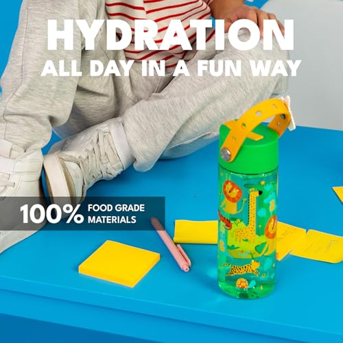 Elemental Water Bottles for Kids - Splash Kids Water Bottle for School with Fun Charm Handle - BPA Free Tritan Plastic Bottle with Straw Leak Proof When Spout is Closed - 18oz - Jungle Friend - color: Jungle Friend