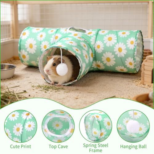 Rypet Guinea Pig Tunnel Hideout 3-Way Collapsible Small Pet Tubes, Daisy | 3 Way Design for Exploration, Collapsible for Easy Storage, Built-in Play Ball, Hiding & Resting for Hamsters Ferrets - color: Daisy
