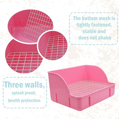 12Pcs Rabbit Litter Box for Cage, Bunny Potty Trainer Corner Guinea Pig Plastic Square Grate Toilet Pet Bedding Litter Box for Small Animal Ferret Hamster Hedgehog (Pink) - color: 【Pink】