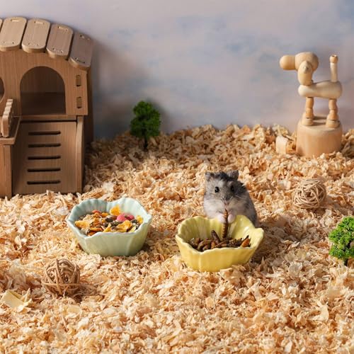 VanEnjoy 2 Pack Ceramic Guinea Pig Food Bowl Cute Flower Hamster Cage Accessories for Chinchilla Hedgehog Yellow and Green Small Animal Water Dish - color: Yellow and grean