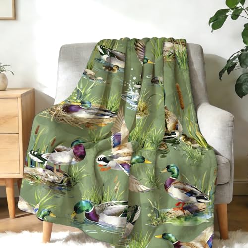 Mallard Duck Blanket Gifts Soft Lightweight Flannel Wild Ducks Throw Blanket Mallard Duck Gift Bedding Decor for Couch Bed Travel 50"x40" - color: Green Mallard Duck