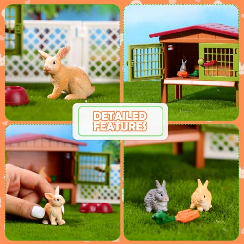 Civaner 11 Pcs Bunny Toys and Playsets Farm World Set Farm Animal Figures Barnyard Carrot Rabbit Hutch Accessories for Kids Ages 3 and Above Learning Educational Toys Birthday Gift