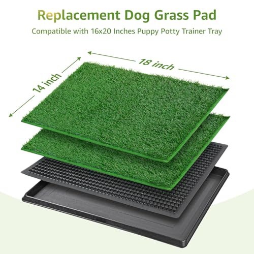 LOOBANI Dog Grass Pee Pads, 14.1x18.1in Artificial Grass Pad for Potty Tray | 2 Pack, Hemmed Edge, Fake Grass for Dogs to Pee On, Washable, Replacement Turf, Outdoor Indoor Pee Grass Patch, Easy to Clean - size: 14.1*18.1 inch