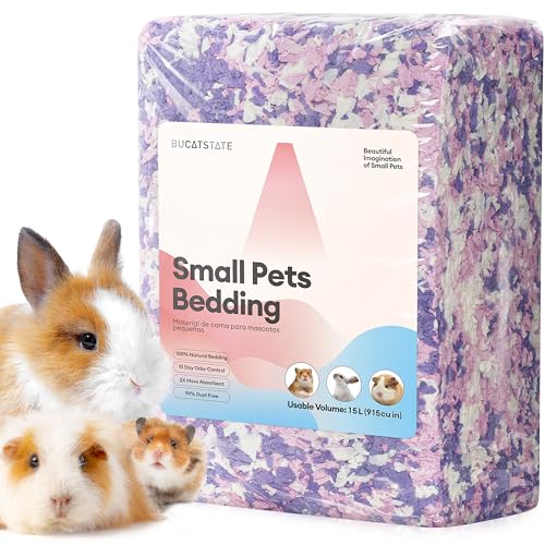 BUCATSTATE Hamster Bedding 15L, 99% Dust-Free Paper Bedding, Lavender | FSC-Certified Paper Bedding, Compactly Packed to Expand 3X, with Vibrant Color and Odor Control for Guinea Pigs and Rabbits - color: Lavender, size: 15L