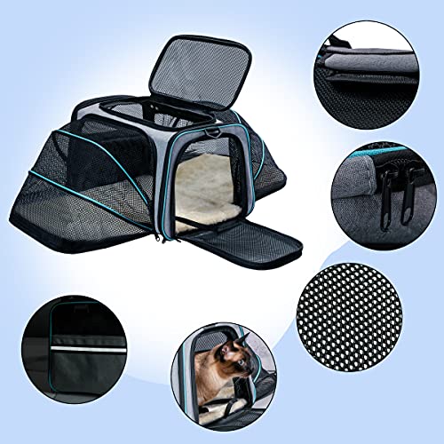 Cat Dog Carrier - Airline Approved Expandable Soft-Sided Pet Carrier with Removable Fleece Pad and Pockets, for Cats/Puppy and Small Animals Large(2 side expandable) | 2 Side Expandable, Removable Fleece Pad, Pockets, For Cats/Puppy Small Animals - size: