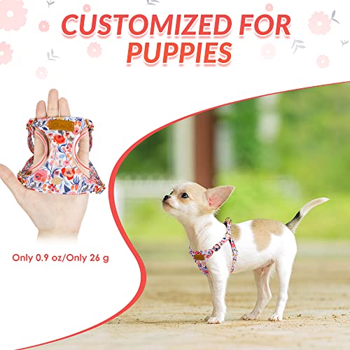 Lukovee Puppy Harness and Leash Set, No Pull, Lightweight Step in Vest | Adjustable, Soft Suede Vest, Easy Put on and off Pet Harness with Snap Buckle & 51in Leash for Small Medium Dogs (Flower, S) - color: Flower, size: Small ( 9-17.5lb )
