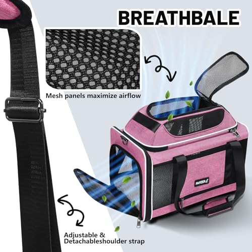 Top-Expandable Cat Carrier 18x11x11, United Delta American Airline Approved | Soft-Sided Small Dog Pet Carry Bag Travel Under-Seat in Cabin, Puppy Airplane Crate 10lbs TSA Plane Kitten Cage Kennel Pink - color: Pink