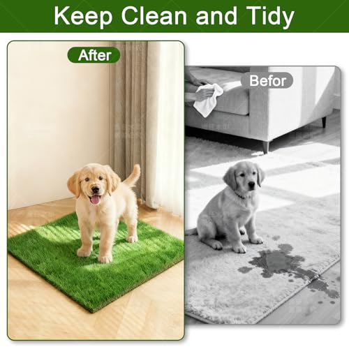 THREE ORANGES Dog Grass Pee Pads, 2 Pack 23 x 23 Inch Artificial Grass Replacement Mats for Dog Potty Trays, Soft 1.38 Inch Washable Turf with Drainage Holes, Indoor Outdoor - size: 2pack | 23in*23in