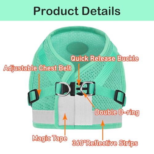 Cat Harnesses and Puppy Harness with Leashes Set, Escape Proof Cat Harness, Adjustable Reflective Soft Mesh Vest Fit Puppy Kitten Rabbit Ferrets's Outdoor Harness - color: Cyan, size: XS (Chest: 6" - 8")