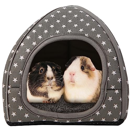 Cozy Guinea Pig Hideout Bed Soft Fleece Material Removable Cushion Washable and Dryer Friendly Perfect Cage Accessories for Rabbits Hamsters Hedgehogs - color: Grey