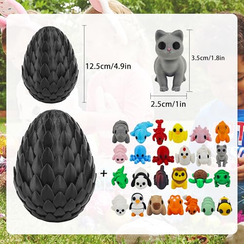 25 pcs Animal Figurines with Dragon Egg, 3D Printed Animal Figurines Set with Dragon Egg, Articulated, Party Favors, Gifts for Boys Girls Toddlers, Office Desk Pets, Classroom Rewards - style: Animal C