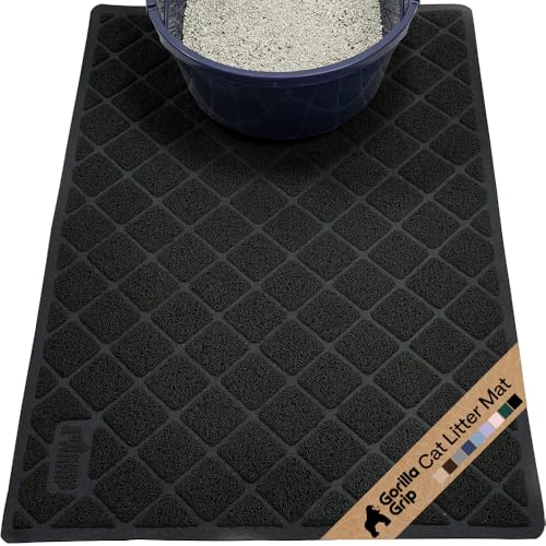 GORILLA GRIP Cat Litter Box Mat, Cushioned Coil Mesh Litter Trapping Mats, Scatter Control Supplies for Less Mess, Phthalate Free, Ultra Deep Catch Grooves, Rinse or Vacuum to Clean, 30x20 Black - color: Black, style: Medium (30" x 20")