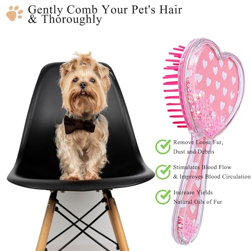 Small Dog Brush, Soft Dog Grooming Brush for Shih Tzus, Yorkies, Maltipoos, Maltese, Love Shape Puppy Massaging Pet Hair Brush, Cat Brush, for Small Dogs Cats of All Hair Types (Pink Heart) - color: Pink Heart