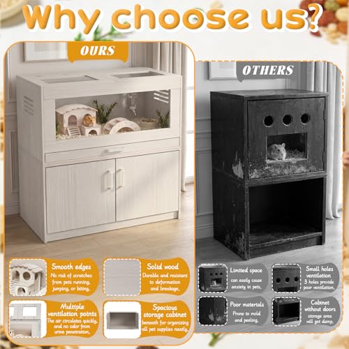 Hamster Cage with Storage Cabinet Detachable, Large Wooden Small Animal Habitat with Easy-Clean Drawer & Acrylic Panels for Guinea Pig, Rabbit, Hedgehog, Chinchilla (Beige) - color: Beige