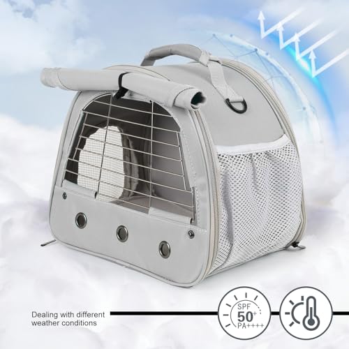 Portable Small Animal Carrier Bag with Metal Fence for Great Ventilation, Pet Travel Carrier Cage for Guinea Pigs Hamster Rabbit Bunny Squirrel Tortoise Sugar Glider - color: Grey