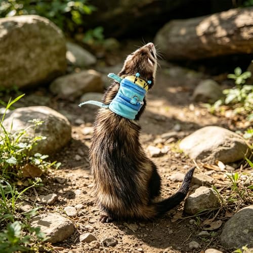 Adjustable Caterpillar Premium Plush Harness&Leaf Set – Soft Restriction-Free Vest for Ferrets,Guinea Pigs, Lizards, Rabbits,Squirrel, Kittens,Teacup Chihuahuas, Puppies|Safety Bell(Caterpillar-Blue) - color: Caterpillar-Blue