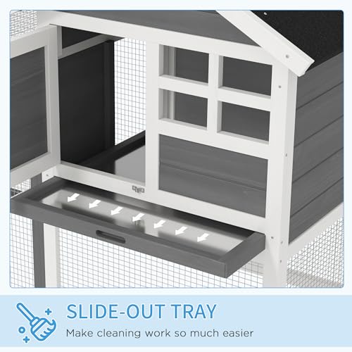 PawHut 49" Wooden Rabbit Hutch Bunny Cage with Fun Outdoor Run Gray | Waterproof Asphalt Roof, Removable Tray and Ramp, for Rabbits, Chickens, Ducks - color: Grey