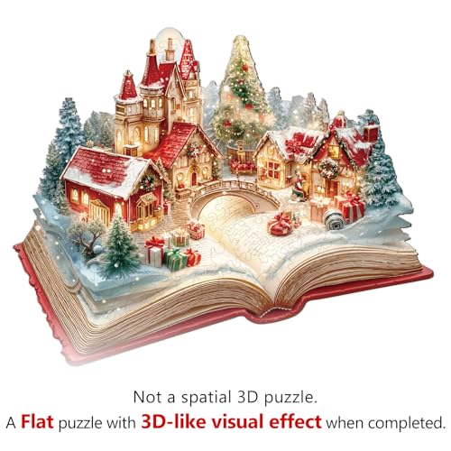 Christmas Magic Book Puzzles Adults Gifts Wooden 75 Pieces 8.5 * 6.8in - color: Christmas Magic Book, size: Small