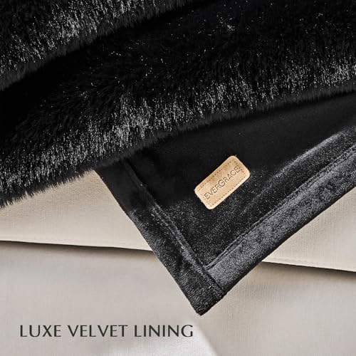EVERGRACEHOME Faux Chinchilla Fur Throw Blanket, 50"x60", Black Noir Mink | Luxury, Super Soft, 1220GSM, Fluffy Cozy Mink, Reversible Velvet Back, Warm Thick Heavy Winter Throw for Couch Bed, Gift - color: Black Noir Mink, size: 50"x60"