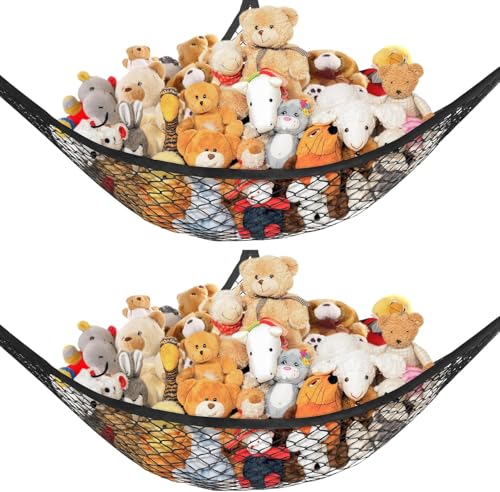 Lazebox Stuffed Animal Net Hammock for Plushie Toys, Stuffed Animal Hammock Corner for Kids' Room Decor, Ideas for Organizing Stuffy Collection, Black, L (67" x 40" x 40")-Pack of 2 - color: 2 Packs - Black, size: L (67" X 40" X 40")-pack of 2