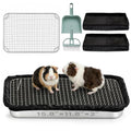 Guinea Pig Litter Box & Rabbit Litter Box – Stainless Steel Tray with Grid, Dual-Layer Mesh Top & Bottom Reusable Waterproof Liner, Easy-to-Clean, 2 inch Low Entry