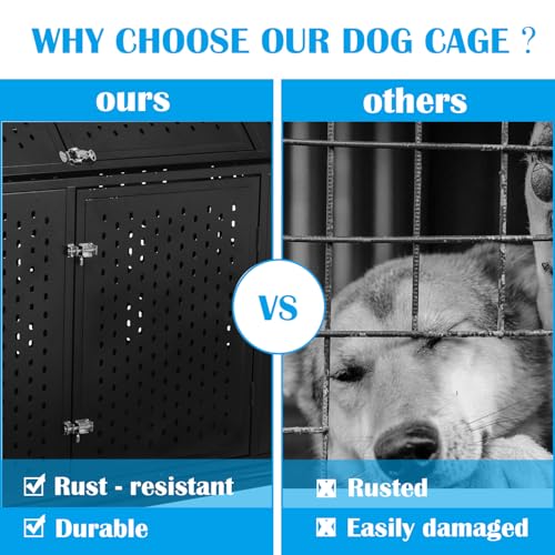 44 inch Heavy Duty Indestructible and Escape-Proof Dog Crate Cage for Large Giant Dogs, Steel Double Door Indoor High Anxiety Pet Kennel with Trays and Wheels, Extra Large XL XXL - size: 43.3"L x 29.5"W x 46.1"H