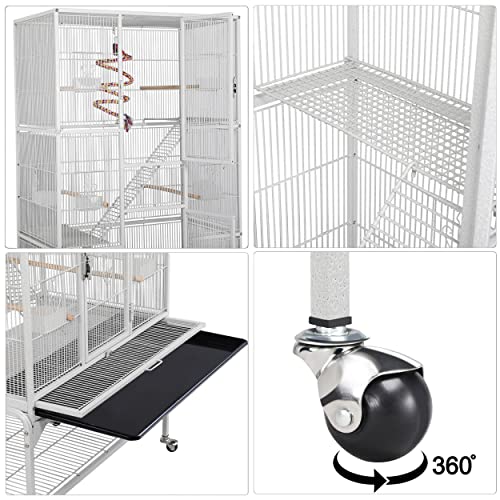 Yaheetech 69'' Extra Large Bird Cage Metal Parrot Cage w/Detachable Stand for Mid-Sized Parrots Cockatiels Conures Parakeets Lovebirds Budgie Finch, White - color: White